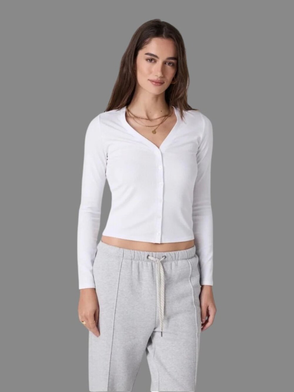 VUORI Long Sleeve Pose Cardigan Top in White Size Medium Never Warn
